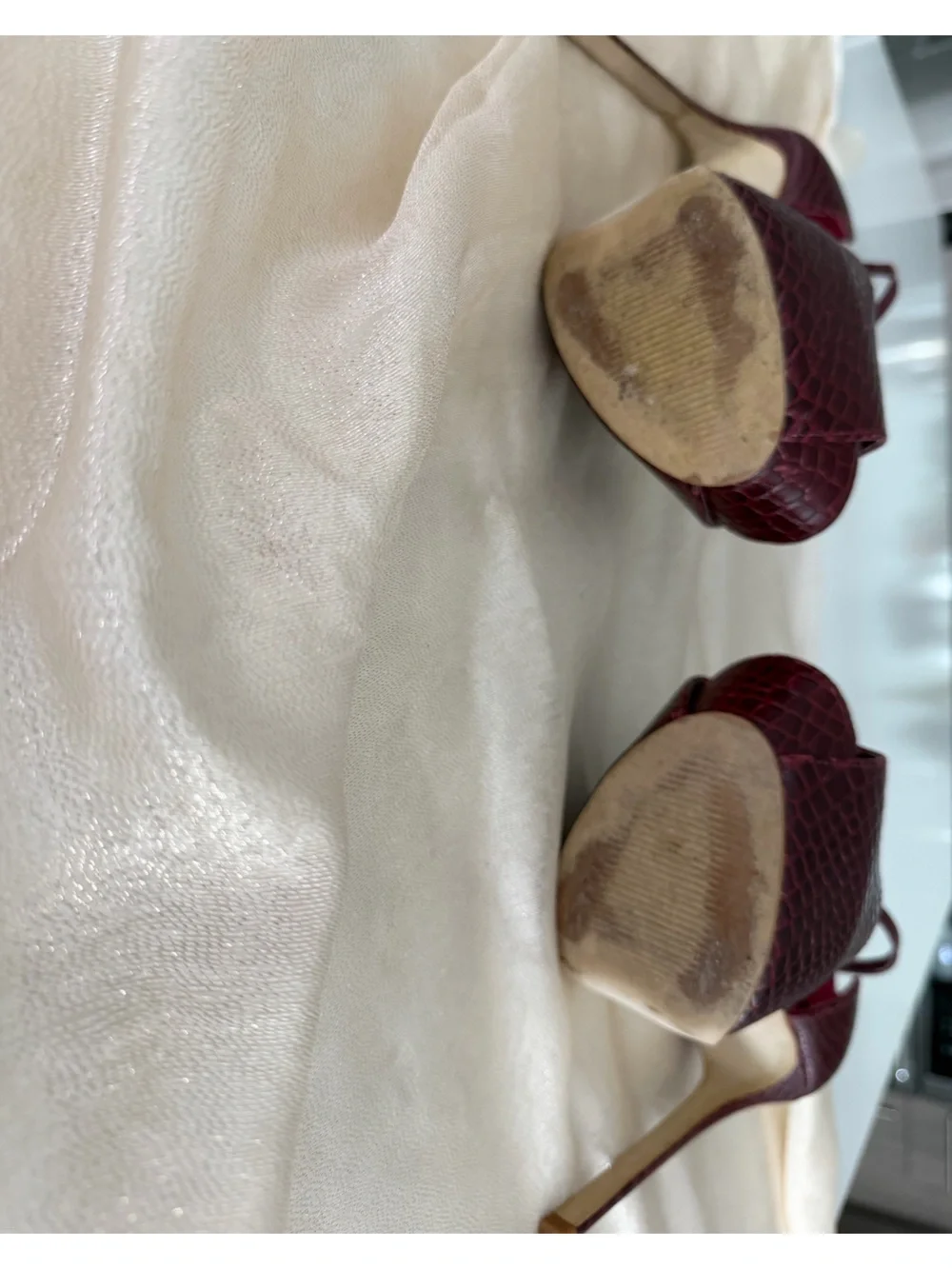 Steve Madden Wine Croc-Embossed T-Strap Heels